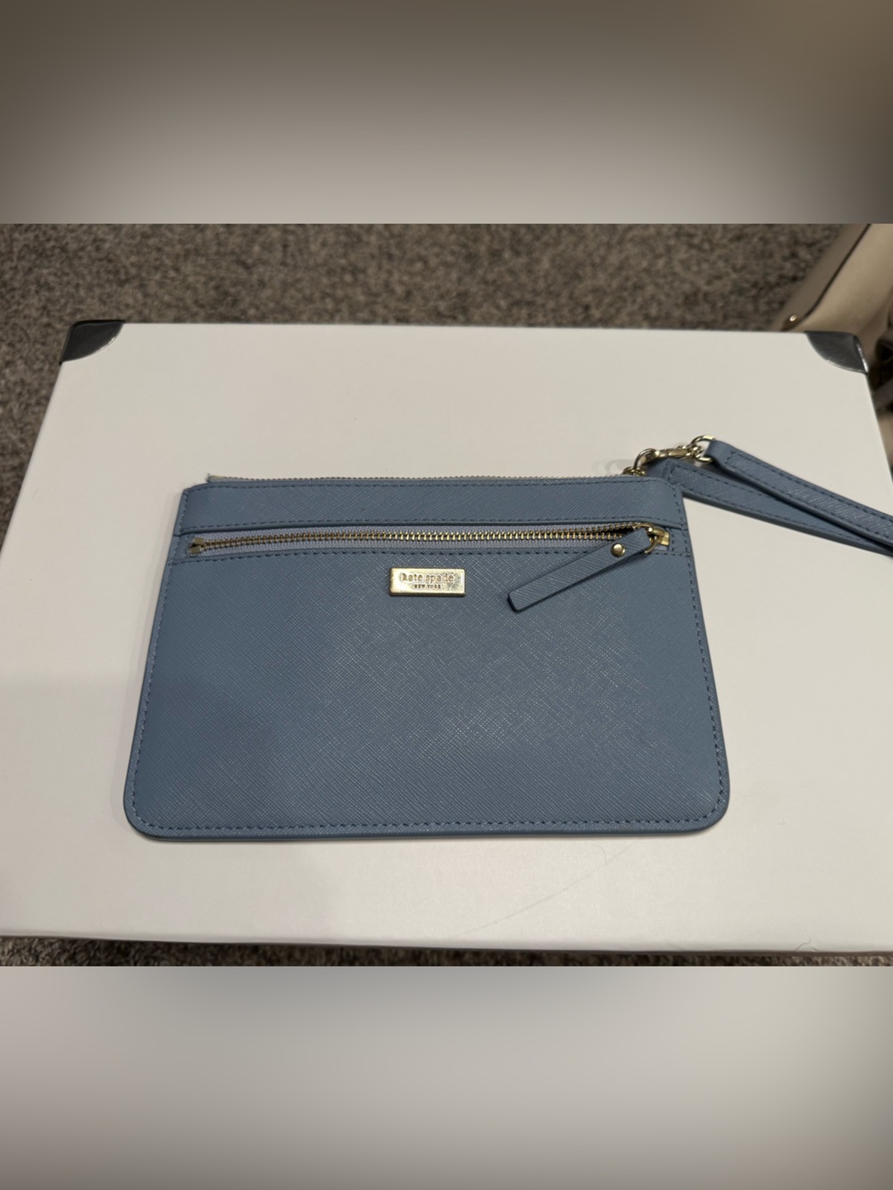 kate spade Light Blue Zip Wristlet with Gold Hardware
